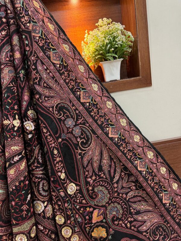 Zari and silk embroidered-Papier Mache Pure Pashmina Shawl