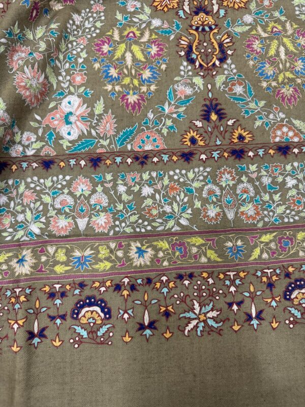 Papier Mache Hand Embroidered Pure Pashmina Shawl - Image 3