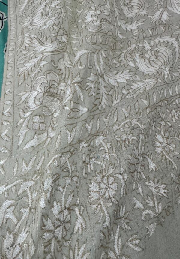 Silver Cream - kalamkari Pashmina Shawl - Image 2