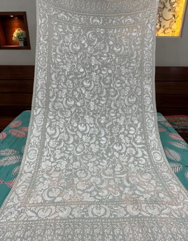 Silver Cream - kalamkari Pashmina Shawl - Image 4