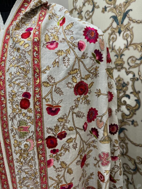 Pashmina Shawl, Kashmiri Tilla And Silk Handmade, Multicolored - Image 2