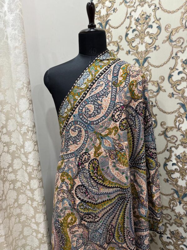 Exquisite Multicolored Pure Pashmina Shawl – Handcrafted Kashmiri Kalamkari Design - Image 2