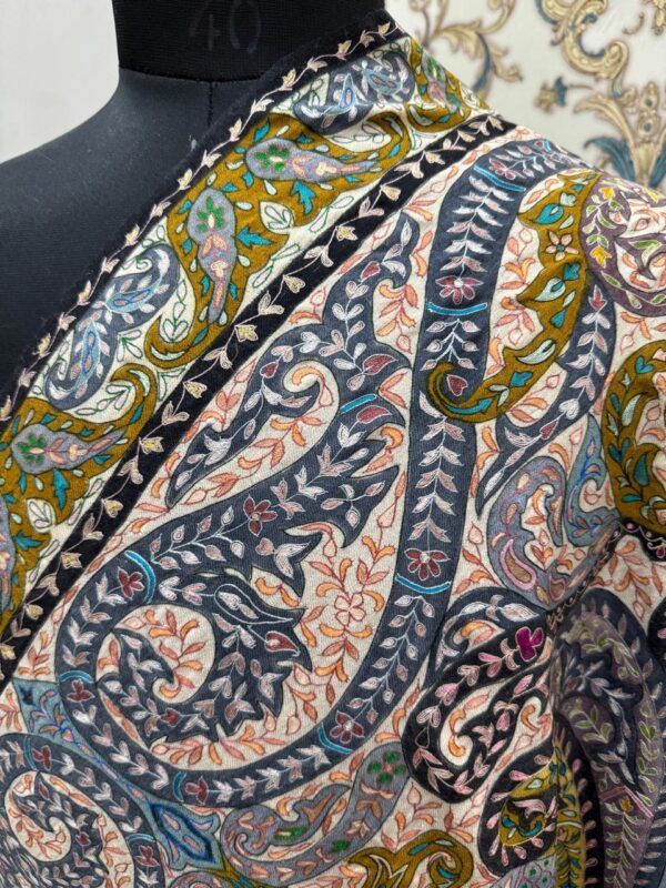 Exquisite Multicolored Pure Pashmina Shawl – Handcrafted Kashmiri Kalamkari Design - Image 3