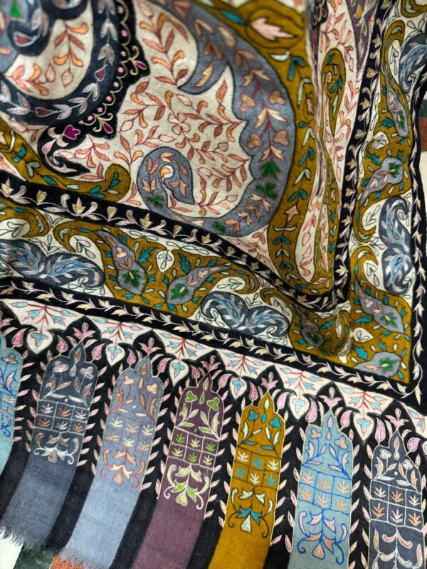 Exquisite Multicolored Pure Pashmina Shawl – Handcrafted Kashmiri Kalamkari Design - Image 5