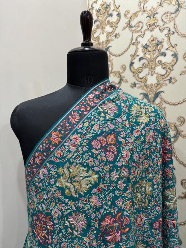 Elegant Hand-Embroidered Papier Mache Resham Zari Shawl - Image 3