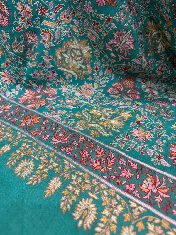Elegant Hand-Embroidered Papier Mache Resham Zari Shawl - Image 6