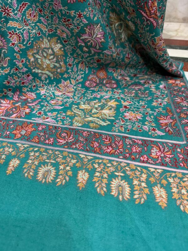Elegant Hand-Embroidered Papier Mache Resham Zari Shawl - Image 8