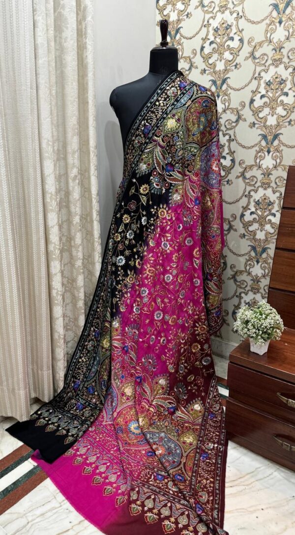 Royal Handwoven Pashmina Shawl – Zari & Resham Papier Mâché Art | Luxury Edit - Image 4