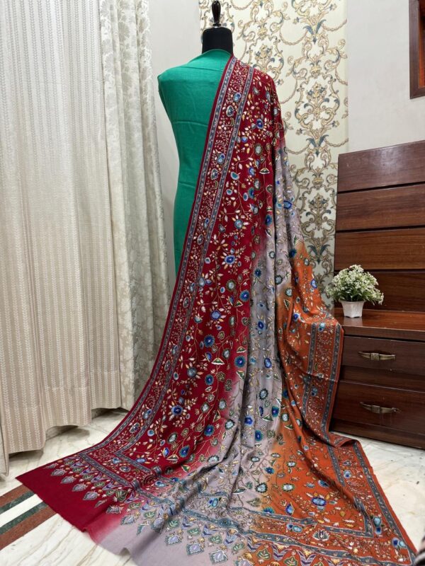 Luxury Handwoven Pashmina Shawl – Resham & Zari Papier Mache Work | Limited Edition - Image 10