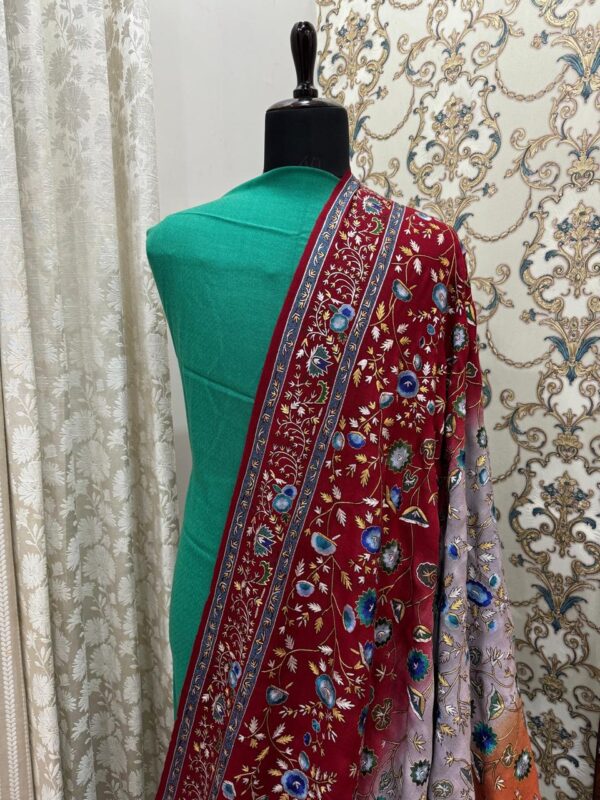 Luxury Handwoven Pashmina Shawl – Resham & Zari Papier Mache Work | Limited Edition - Image 9