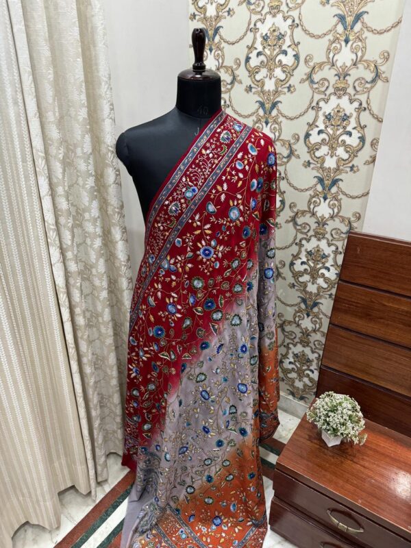 Luxury Handwoven Pashmina Shawl – Resham & Zari Papier Mache Work | Limited Edition - Image 3