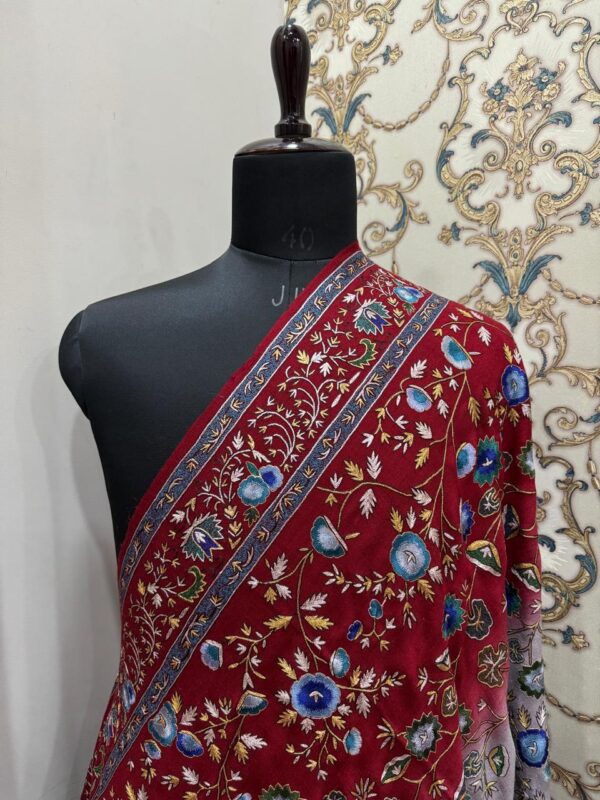Luxury Handwoven Pashmina Shawl – Resham & Zari Papier Mache Work | Limited Edition - Image 4