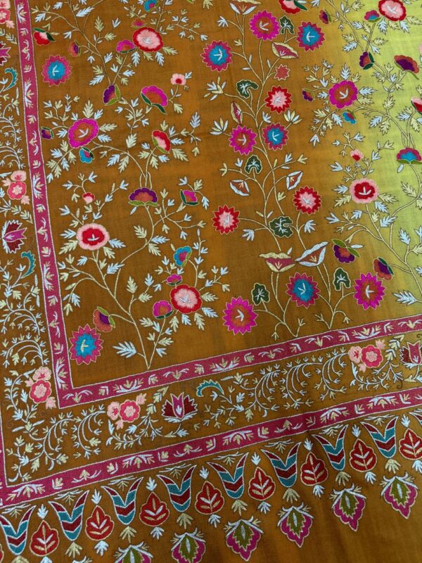 🌟 Golden Glow Pashmina Shawl – Handwoven Mustard & Yellow with Zari & Resham Magic 🌟 - Image 3