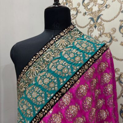 Royal Fuchsia & Teal Pure Pashmina Shawl – Exquisite Zari Work Wrap