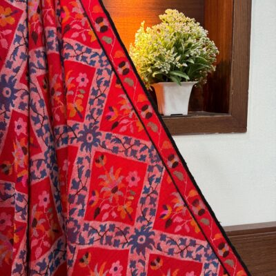 Royal Red Pure Pashmina Kani Shawl – Handwoven Kashmiri Masterpiece