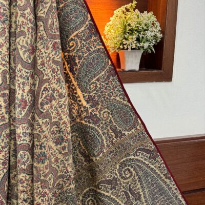 Antique 200-Year-Old Kashmiri Jamawar Shawl – Pure Handwoven Off-White Gents Shawl
