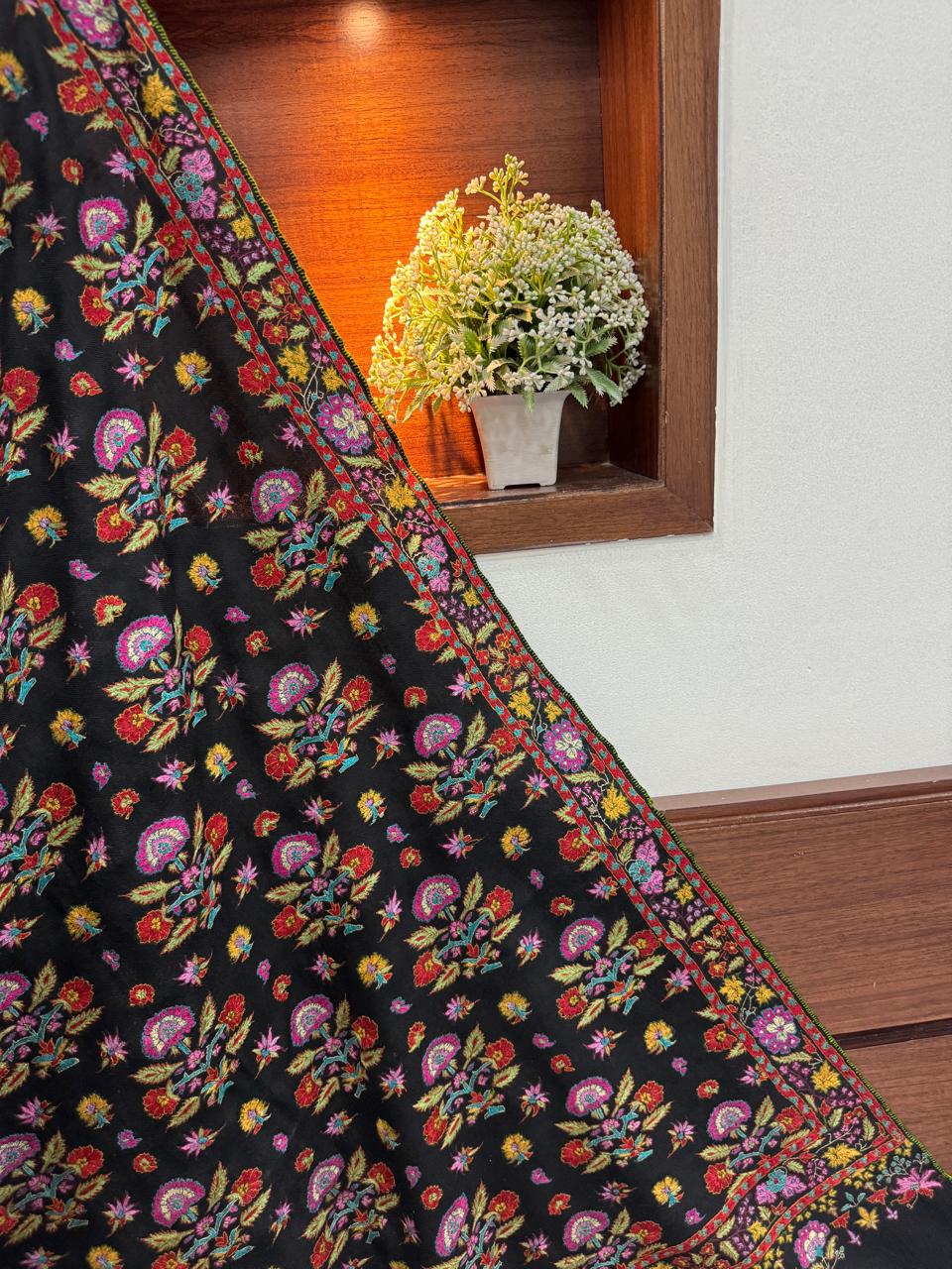 🖤 Noor-e-Shab — Black Elegance Papier Mâché Pure Pashmina Shawl