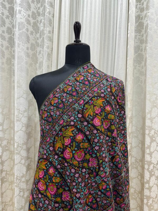 Midnight Bloom – Hand-Embroidered Papier Mâché Pure Pashmina Shawl - Image 2