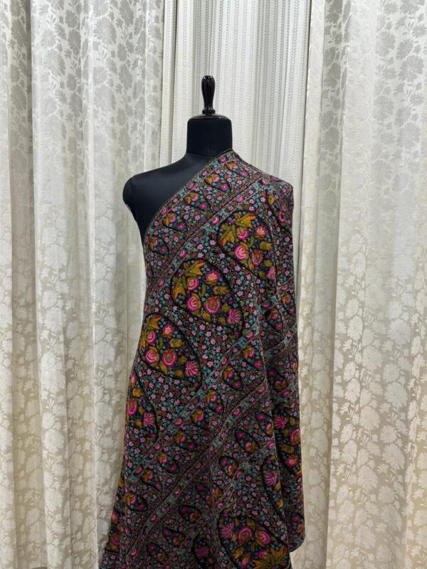 Midnight Bloom – Hand-Embroidered Papier Mâché Pure Pashmina Shawl - Image 3