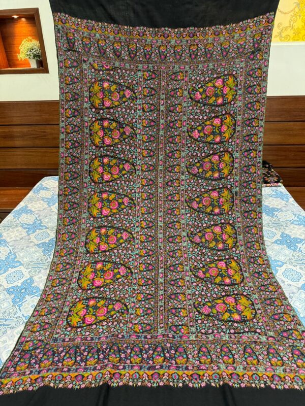Midnight Bloom – Hand-Embroidered Papier Mâché Pure Pashmina Shawl - Image 6