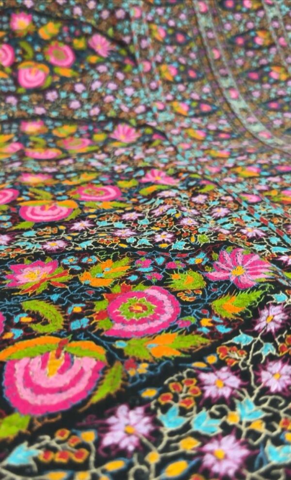 Midnight Bloom – Hand-Embroidered Papier Mâché Pure Pashmina Shawl - Image 7