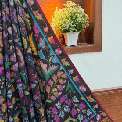 Pure Pashmina Kani Shawl – Handwoven Black Kashmiri Shawl with Multicolor Floral Design
