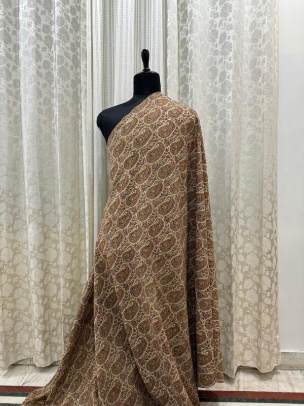 Antique 200-Year-Old Handwoven Kashmiri Kani Jamawar Shawl – Cream Base, Multicolor Pattern - Image 3