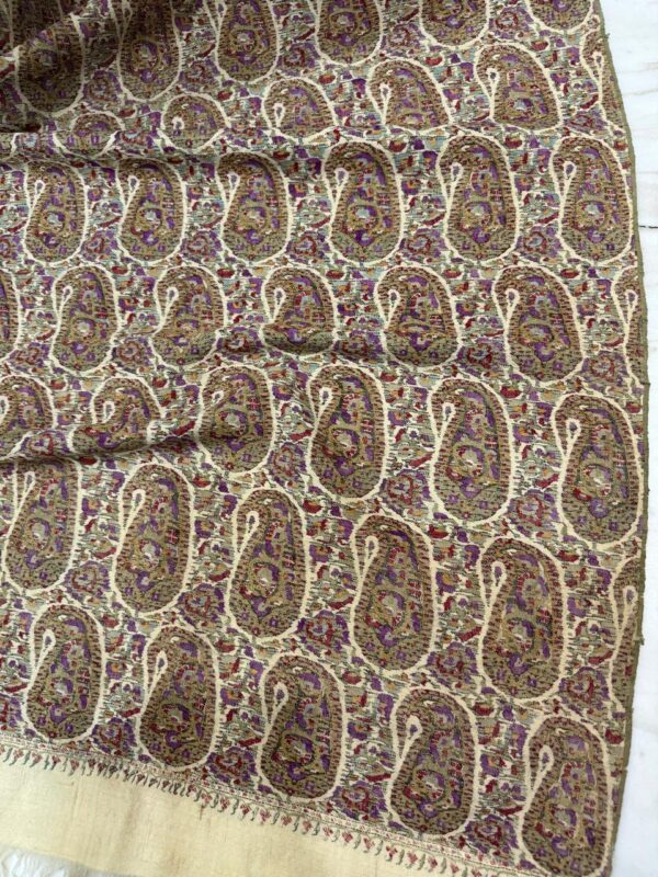 Antique 200-Year-Old Handwoven Kashmiri Kani Jamawar Shawl – Cream Base, Multicolor Pattern - Image 5