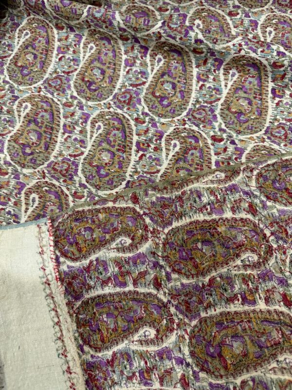 Antique 200-Year-Old Handwoven Kashmiri Kani Jamawar Shawl – Cream Base, Multicolor Pattern - Image 6