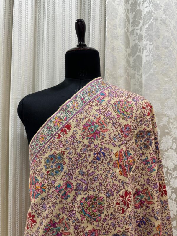 Light Yellow Papier Mâché Pure Pashmina Shawl | Handcrafted Floral Elegance - Image 2