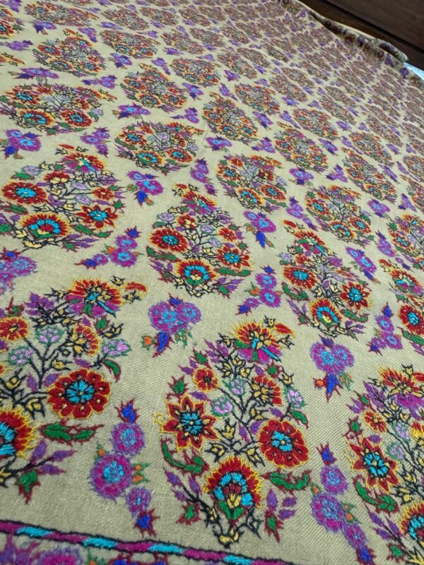 Garden of Dreams – Hand Embroidered papier mache pure Pashmina Shawl - Image 7