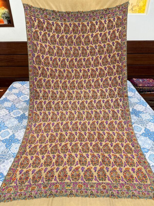 Garden of Dreams – Hand Embroidered papier mache pure Pashmina Shawl - Image 6