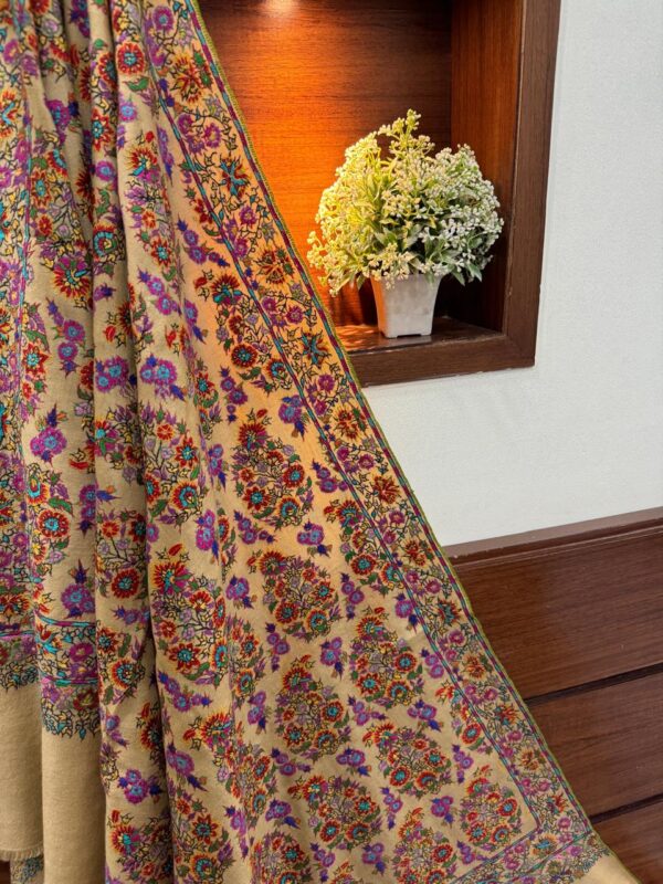 Garden of Dreams – Hand Embroidered papier mache pure Pashmina Shawl