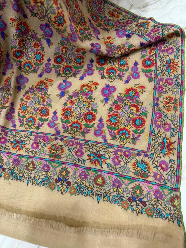 Garden of Dreams – Hand Embroidered papier mache pure Pashmina Shawl - Image 4