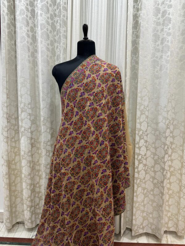 Garden of Dreams – Hand Embroidered papier mache pure Pashmina Shawl - Image 3