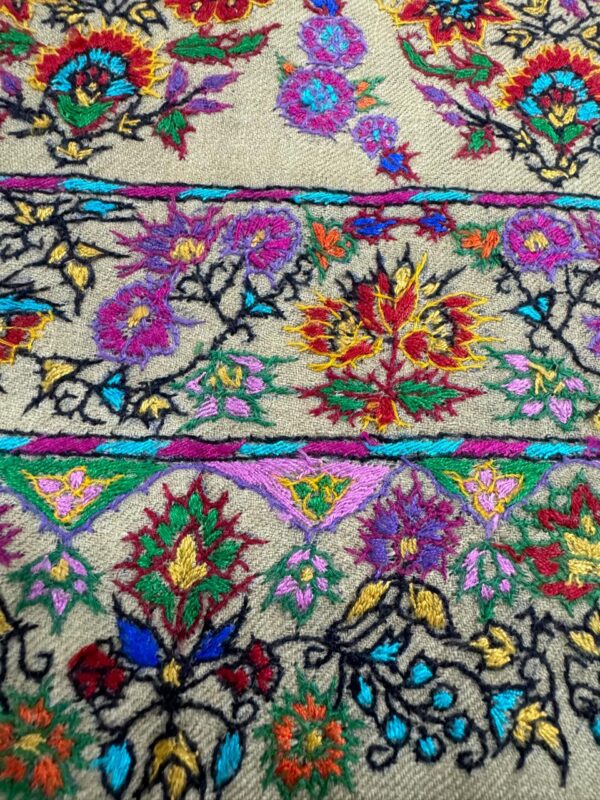 Garden of Dreams – Hand Embroidered papier mache pure Pashmina Shawl - Image 5