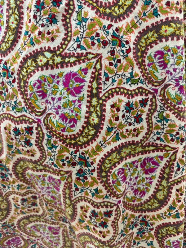 "Noor-e-Gul – Off-White Papier Mâché Pure Pashmina Shawl - Image 6