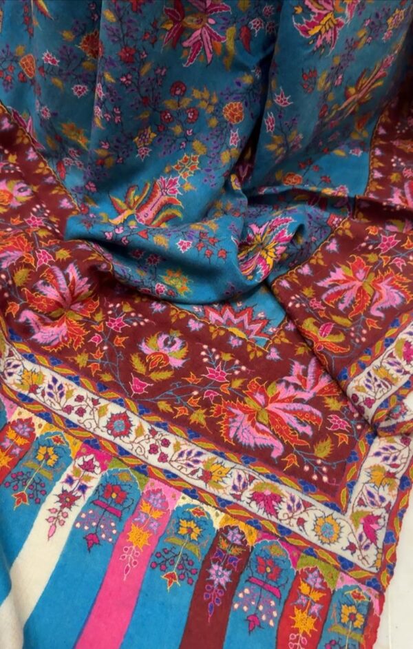 Men’s Pure Pashmina Shawl – Hand Embroidered Papier Mâché | Blue & Maroon Beauty - Image 5