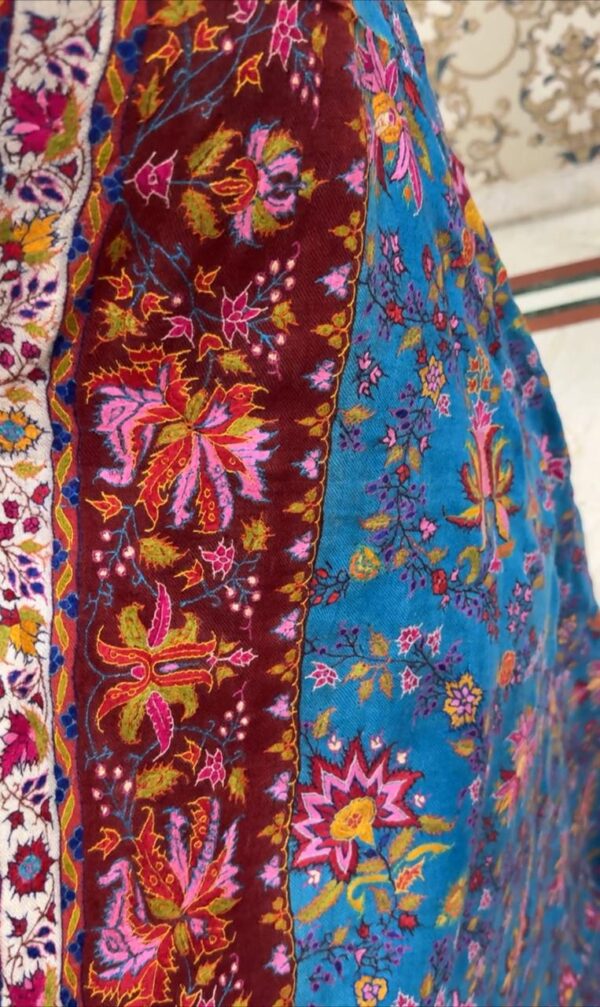 Men’s Pure Pashmina Shawl – Hand Embroidered Papier Mâché | Blue & Maroon Beauty - Image 7