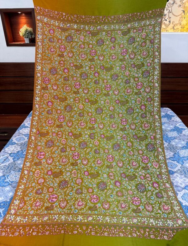 Papier Mâché Embroidered Pure Pashmina Shawl | Subtle Shades of Spring - Image 6