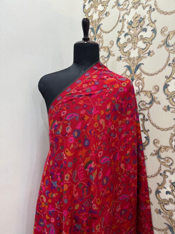 "Flame in Bloom – Red Pure Pashmina Kani Shawl - Image 2
