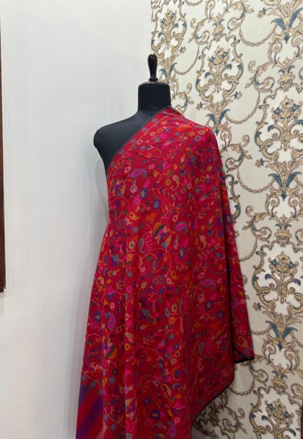 "Flame in Bloom – Red Pure Pashmina Kani Shawl - Image 3