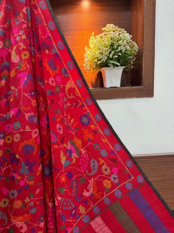 "Flame in Bloom – Red Pure Pashmina Kani Shawl