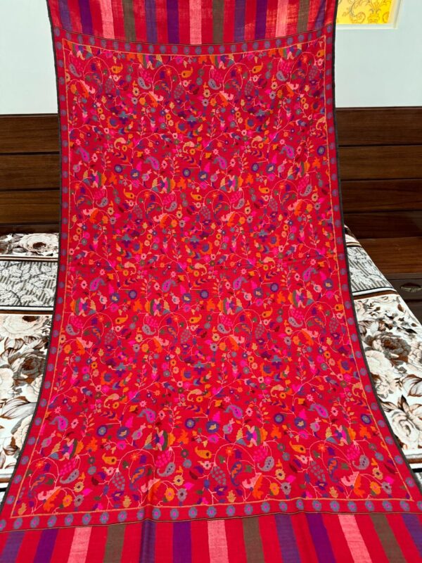 "Flame in Bloom – Red Pure Pashmina Kani Shawl - Image 4