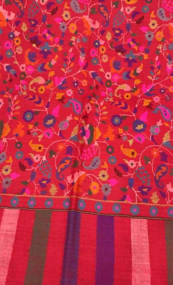 "Flame in Bloom – Red Pure Pashmina Kani Shawl - Image 6