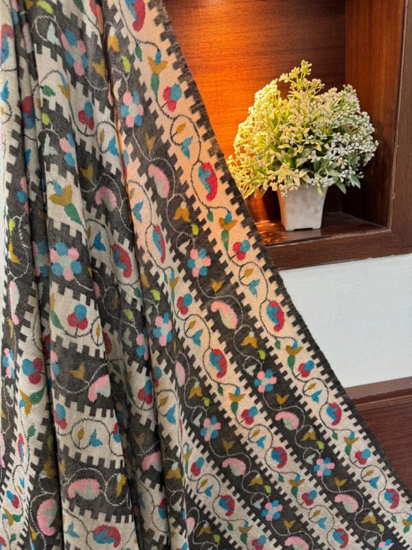 "Noor Lines – Black & White Striped Kani Pashmina Shawl | Lady Size | Multicolour Woven Elegance"