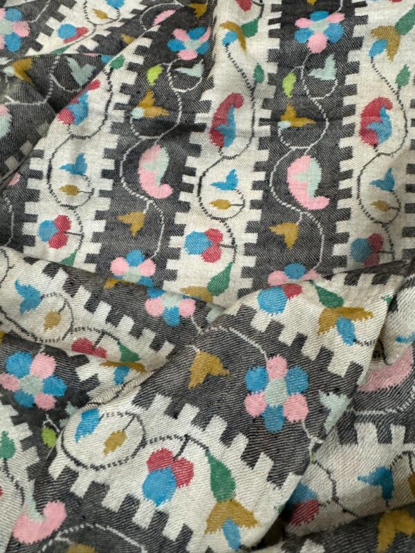 "Noor Lines – Black & White Striped Kani Pashmina Shawl | Lady Size | Multicolour Woven Elegance" - Image 7