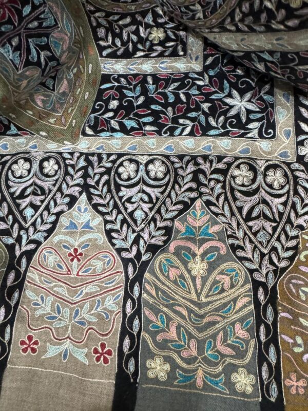 Black Base Kalamkari Pashmina Shawl with Multicoloured Floral Motifs - Image 4