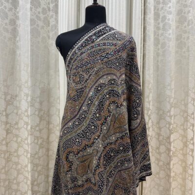 Black Base Kalamkari Pashmina Shawl with Multicoloured Floral Motifs
