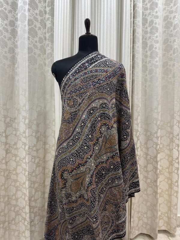 Black Base Kalamkari Pashmina Shawl with Multicoloured Floral Motifs